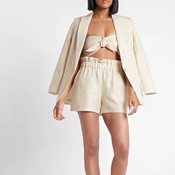 NWT Express Linen Beige Cream Boyfriend Blazer Size XS - Picture 1 of 3